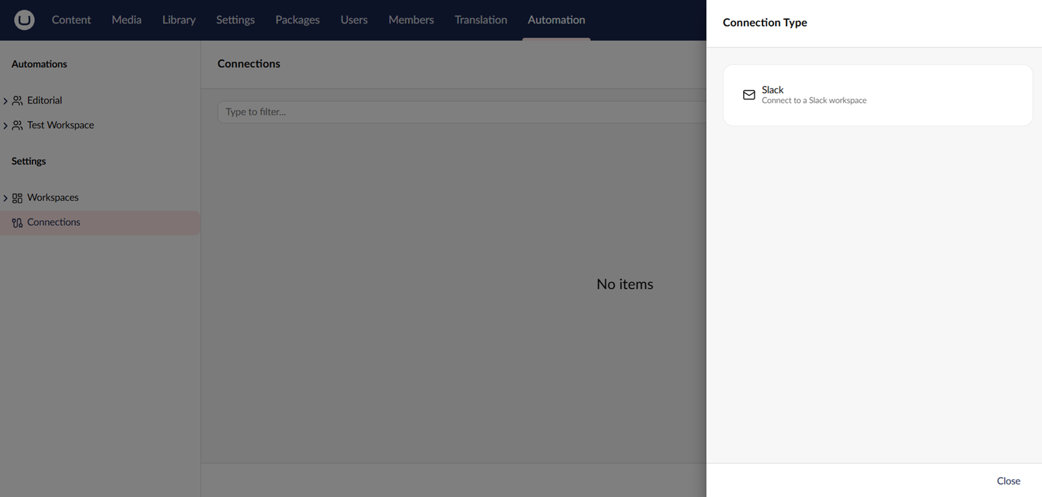 The create connection modal with a connection type picker.
