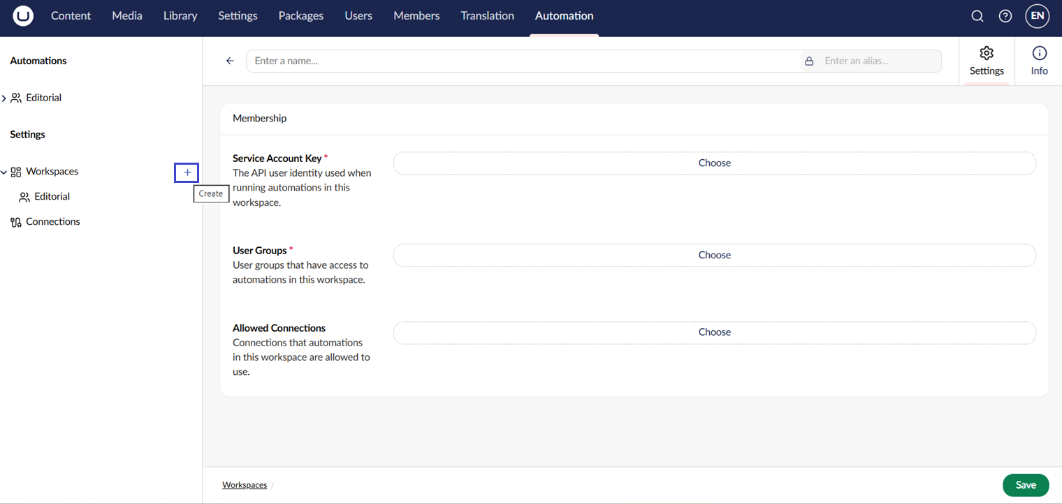 The create workspace modal.
